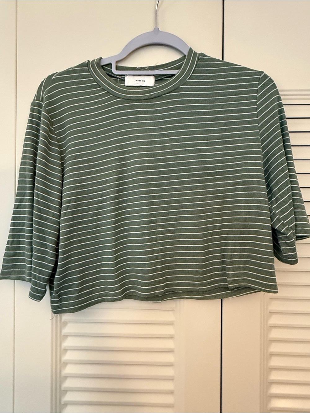 Striped Olive Green Crop Tee - Women